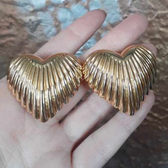 Zara Gold Heart-Shaped Statement Earrings - Picture 5 of 13